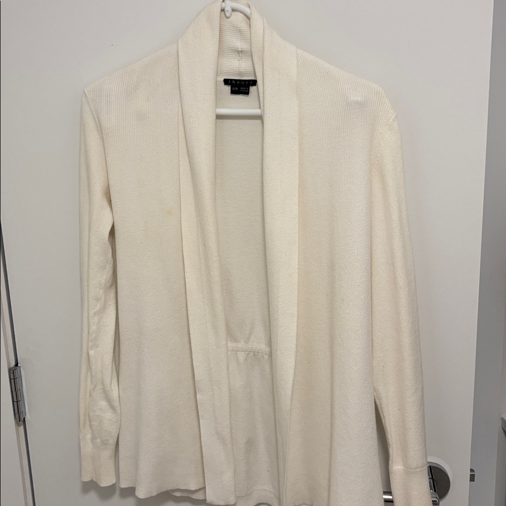 Theory Soft Knit White Cardigan/ Classic Long Sleeve Size XS Pre Loved